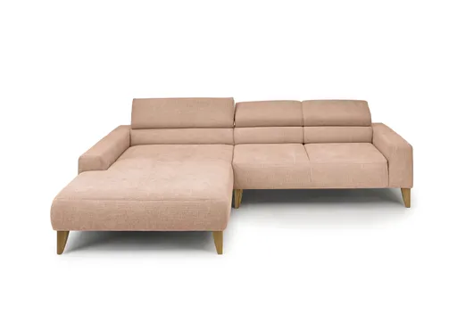 Ecksofa CHENOA - Longchair links mit 2-Sitzer, Kopfteil verstellbar, Stoff, Pfirsich