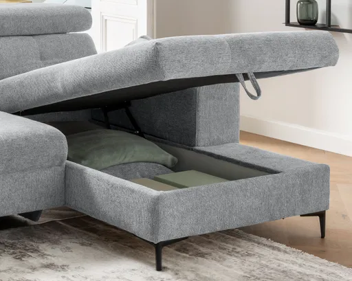 Ecksofa - Longchair links mit 2-Sitzer, Sitzvorzug motorisch, Stoff, Mint