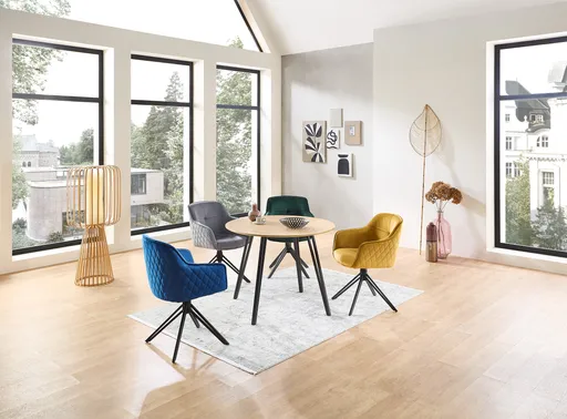 Esstisch - Ø/H ca. 100x75 cm, Eiche Optik, Schweizer Kante, Schwarz