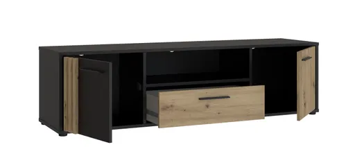 TV-Board FLORISS- Schwarz, Eiche Dekor