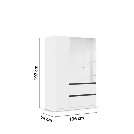 Drehtürenschrank RASA- B ca. 136 cm, Weiß, Spiegel