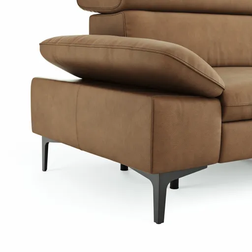 Ecksofa Felipa - 2,5-Sitzer mit Ecke rechts inkl. Armlehne verstellbar und Rückenlehne/Sitztiefe verstellbar (motorisch), Leder, Cognac