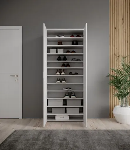 Schuhschrank - B ca. 80 cm, Weiß, Weiß Hochglanz