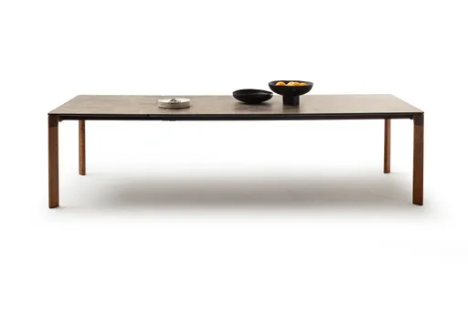 Esstisch 3400 - LB ca. 220x100 cm, ausziehbar, Keramik schwarz, Nussbaum