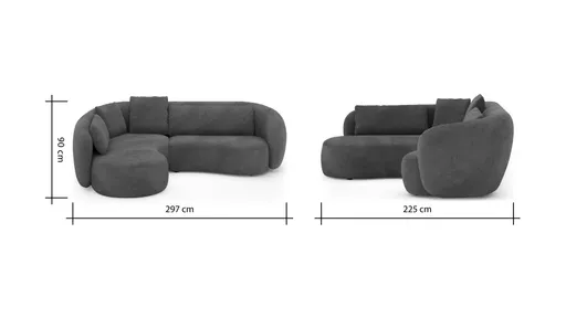 Ecksofa Karasu - Ottomane links mit 3-Sitzer rechts, Stoff, Taupe