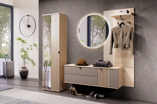 Hängeschuhschrank - B ca. 133 cm, Riva Eiche Nachbildung, Basalt