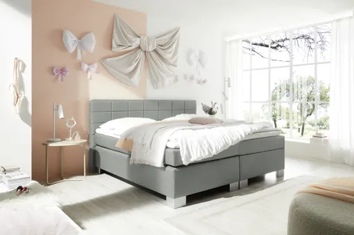 Boxspringbett HAIKOS- Liegefläche ca. 180x200 cm, Stoff, Grau, inkl. Topper