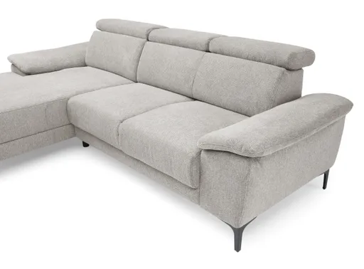 Ecksofa EZRA - Ecke links, 2-Sitzer inkl. Kopfteilverstellungen, Sitzvorzug, Stoff, Blau