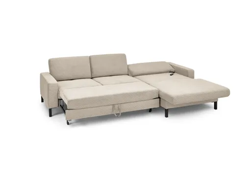  Ecksofa CALM MOVE 2.0 - 2,5-Sitzer mit Longchair rechts, Schlaffunktion, Feincord, Sand