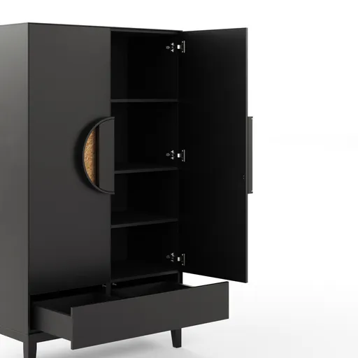 Highboard Jyn - ca. 91x162x41 cm, Lack, Schwarz