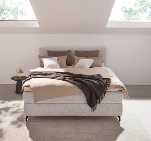 Boxspringbett Delia - Liegefläche ca. 180x200 cm, Stoff, Ecru
