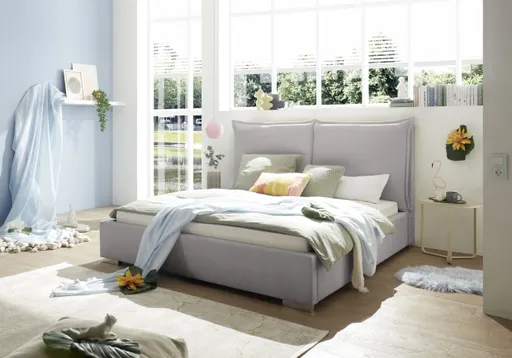 Bettgestell SANDRIN A- Liegefläche ca. 180x200 cm, Stoff, Hellgrau, inkl. Lattenrost und Stauraum