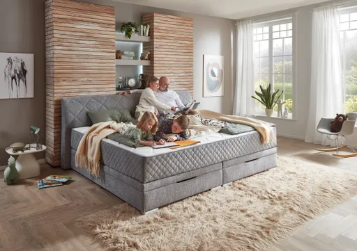 Boxspringbett- Liegefläche ca. 240x200 cm, Stoff, Silber