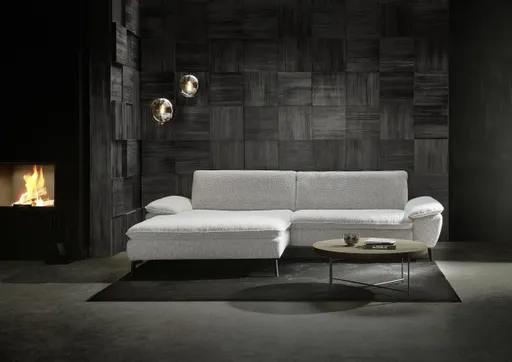 Ecksofa - Longchair links und 1,5-Sitzer, Stoff, Ecru