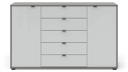 Kommode Marbella - Lack, Grau, Glas, Weiß