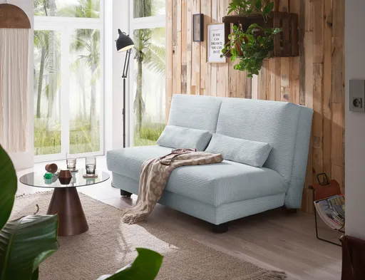 Schlafsofa EASY Optik A - 2-Sitzer ohne Armlehne, 140 cm inkl. Schlaffunktion, Cord, Hellblau