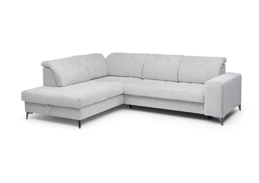 Ecksofa - Ecke links mit 2-Sitzer, Kopfteil verstellbar, Sitztiefe verstellbar motorisch, Stoff, Hellgrau