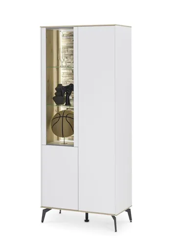 Vitrine - B ca. 81 cm, Weiß, Asteiche, Schwarz