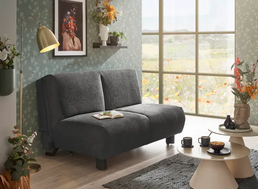  Faltsofa EBBY - 2-Sitzer ohne Armlehne, 140 cm inkl. Schlaffunktion, Stoff, Dunkelgrau