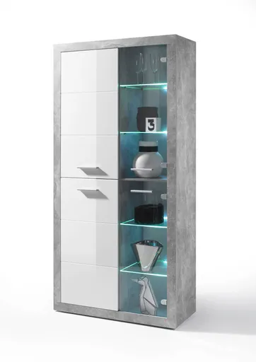 Vitrine - mit Beleuchtung, Betonoptik, Weiß