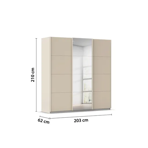 Schwebetürenschrank RIVASA- B ca. 203 cm, Champagner, Spiegel