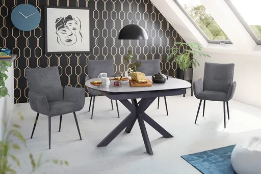 Esstisch MEGGIE - ausziehbar, LB ca. 130x100 cm, Glaskeramik, Grau