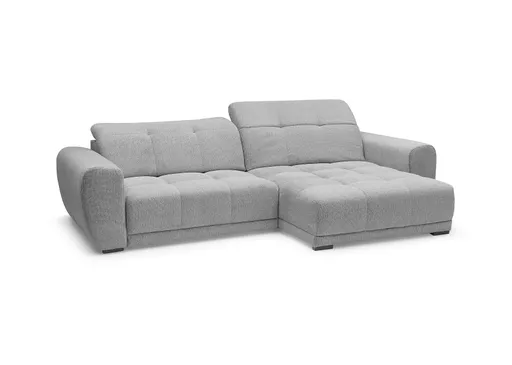 Ecksofa -2-Sitzer mit Longchair rechts, Kopfteil verstellbar, Sitztiefe verstellbar motorisch, Stoff, Hellgrau