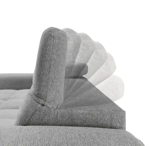 Ecksofa - Longchair links mit 2-Sitzer, Kopfteil verstellbar, Sitztiefe verstellbar motorisch, Stoff, Hellgrau