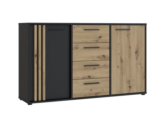 Sideboard- Schwarz, Eiche Dekor