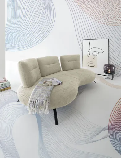 Nierensofa PACEY - 3-Sitzer inkl. Schwenkrücken, Stoff, Natur
