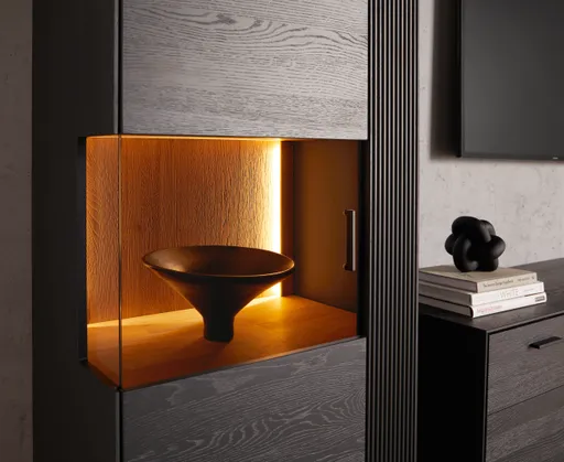 Vitrine Estana - inkl. Beleuchtung, Eiche massiv, anthrazit