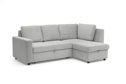 Ecksofa PRO FLEXX - 2-Sitzer, Ecke rechts inkl. Schlaffunktion und Bettkasten, Stoff, Silbergrau
