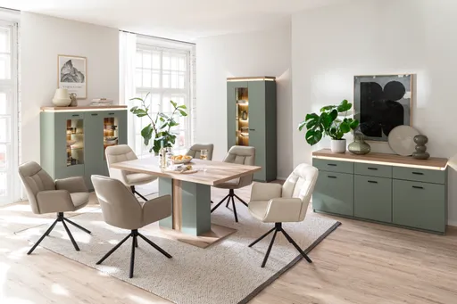 Esstisch - LB ca. 160x90 cm, Eiche Evoke Nachbildung, Salbeigrün