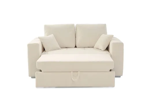 Sofa JORDEN 2 - 1,5-Sitzer inkl. Schlaffunktion mit Bettkasten, Stoff, Creme