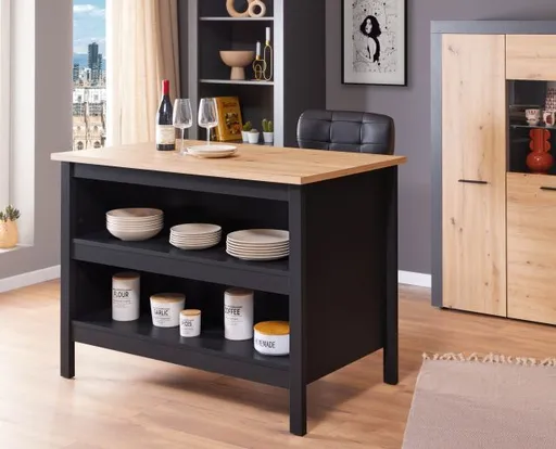 Bartisch - LB ca. 124x75 cm, Schwarz, Artisan Eiche Nachbildung