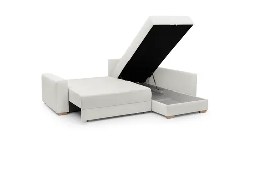 Ecksofa Jyte - 2-Sitzer mit Ecke rechts, Schlaffunktion mit Bettkasten, Stoff, Beige