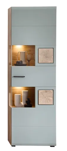 Vitrine - B ca. 65 cm, mit Beleuchtung, Schilfgrün, Viking Eiche Nachbildung