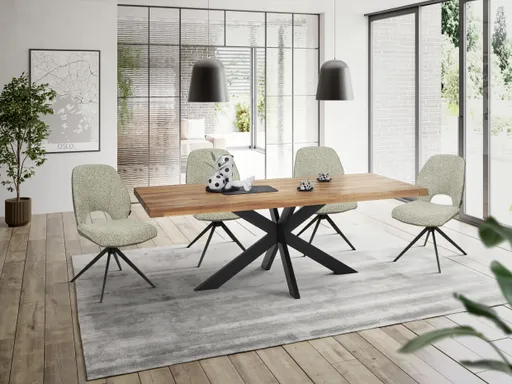 Esstisch - LB ca. 200x100 cm, Wildeiche massiv geölt, Baumkante, Schwarz