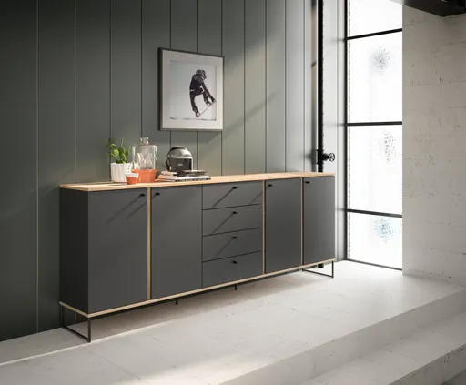 Sideboard - B ca. 225 cm, Anthrazit, Evoke Eiche Nachbildung