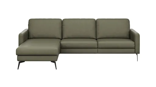Ecksofa Enna - Longchair Links mit 3-Sitzer, Armlehne A, Leder, Olive