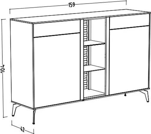 Sideboard - B ca. 159 cm, Weiß, Asteiche, Schwarz