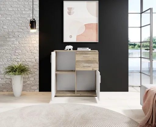 Kommode - B ca. 80 cm, Holz Nachbildung, Weiß