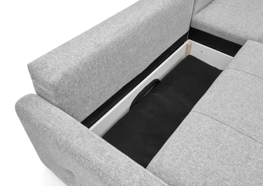 Ecksofa EDWIN - 2-Sitzer, Ecke rechts inkl. Schlaffunktion und Bettkasten, Stoff, Dunkelgrau