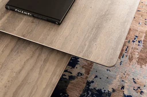 Couchtisch Cena - LB ca. 132x108 cm, Platten drehbar, Keramik, Travertin 