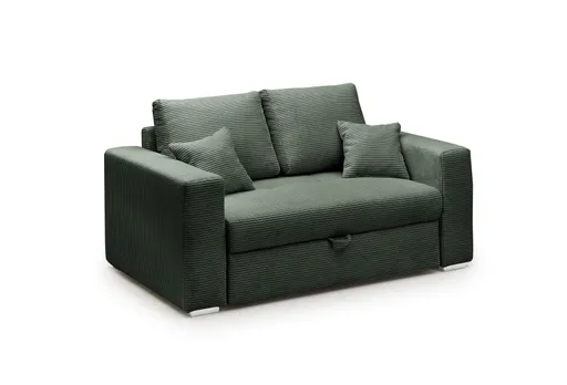 Sofa JORDEN 2 - 2-Sitzer inkl. Schlaffunktion mit Bettkasten, Cord, Grün