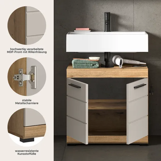 Waschbeckenunterschrank - B ca. 60 cm, Evoke Eiche Nachbildung, Kaschmir