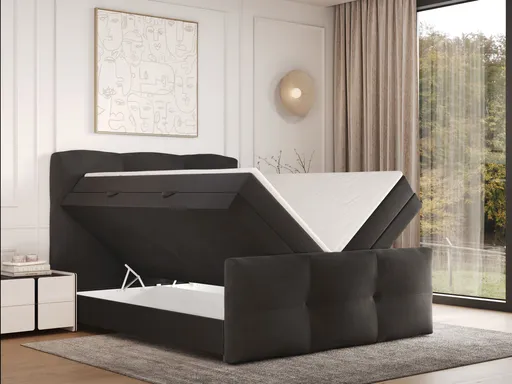 Boxspringbett- Liegefläche ca. 140x200 cm, Stoff, Anthrazit