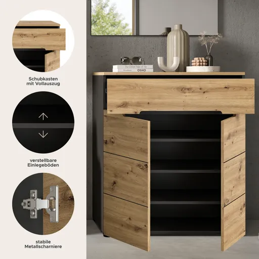 Schuhschrank - B ca. 80 cm, Basalt grau, Artisan Eiche Nachbildung