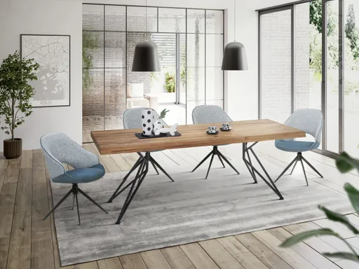 Esstisch - LB ca. 240x100 cm, Wildeiche massiv geölt, Baumkante, Schwarz