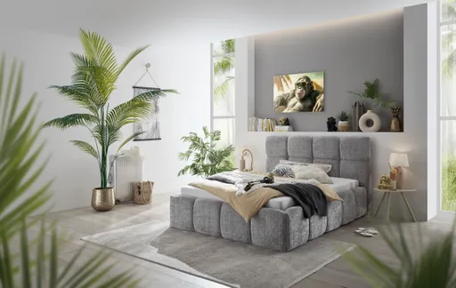 Bettgestell SANDRIN R- Liegefläche ca. 140x200 cm, Stoff, Hellgrau